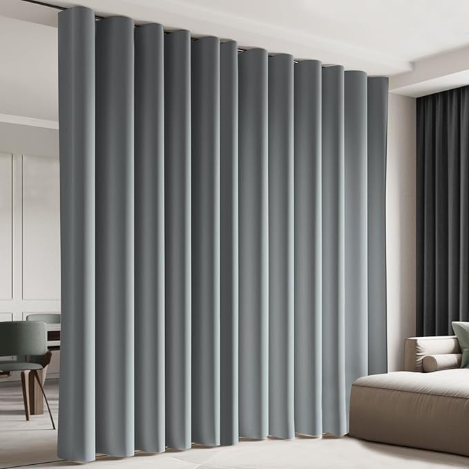 Room Divider Blackout Curtain Track Curtains Wall Dividers Panels Screen for Living Rooms Bedroom Office Privacy Partition Separation, W120 × L84 Inch,1 Panel, Light Grey
