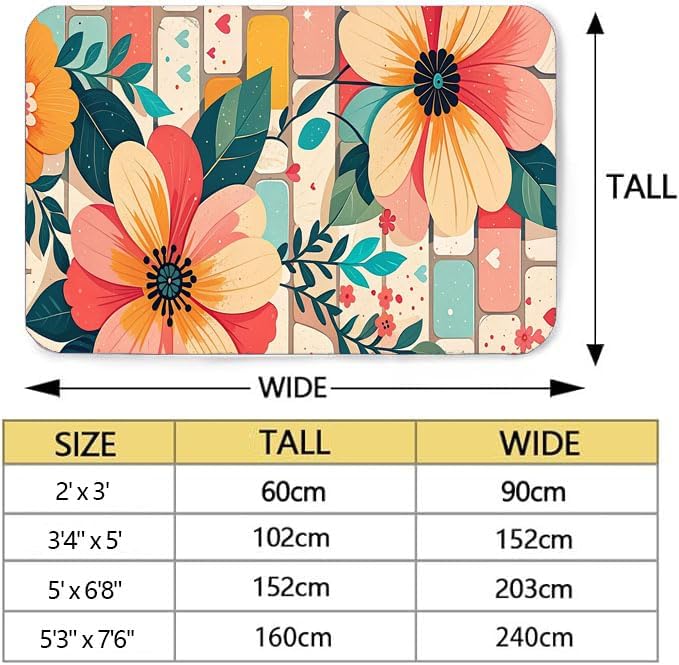 Machine Washable 3' x 5' Bohemian-Style Area Rug, Pink Floor mat, Suitable for bedrooms, Girls' Room Bedside, Living Room, Dining Room, Office, Non-Slip Low-Pile Printed Modern Floral Carpet