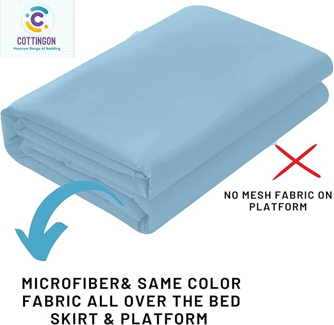 Ruffled Bed Skirt with Split Corners-Dust Ruffle - 15" Drop 100% Microfiber Soft,Sheen & Luxurious Look - Bed Skirts (Light Blue -Queen)
