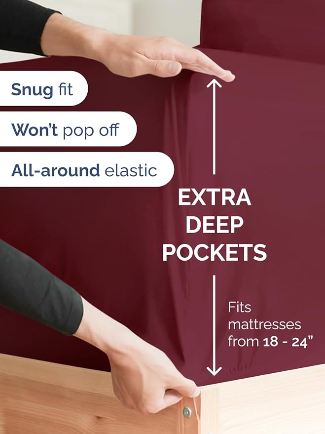 Extra Deep King Sheet Set - 6 Piece Breathable & Cooling Sheets - Hotel Luxury Bed Sheets Set - Easy & Secure Fit - Soft, Wrinkle Free & Comfy Sheets Set - Burgundy Sheet Set with Extra Deep Pockets
