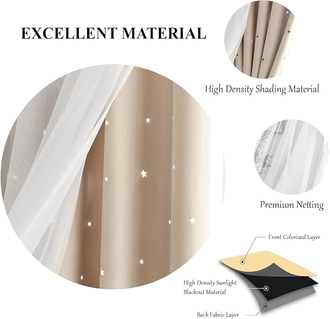Star Blackout Curtains for Bedroom - Cream & Ivory, Beige - 84 Inch Long 2 Panel Set, 52 x 84 Inch