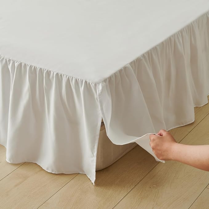 Bed Skirt Full Size Ruffled Bed Skirt with Split Corners, Full Bed Skirts 14 Inch Drop with Platform, White, 14'' Full
