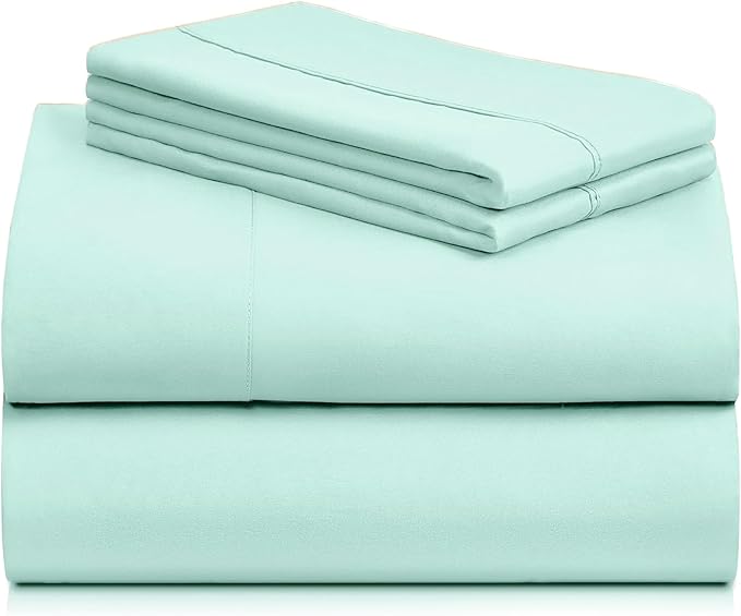 LuxClub 4 PC Sheet Set Bed Sheets Deep Pockets 16" Eco Friendly Wrinkle Free Cooling Machine Washable Hotel Bedding Silky Soft - Aquamarine California King