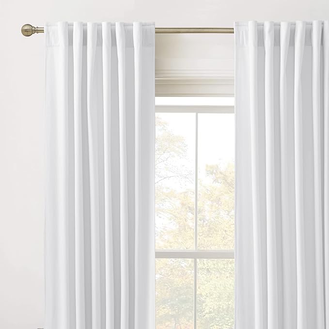 RYB Home Velvet Curtains 108 inches Long - White Super Soft Back Tab & Rod Pocket Energy Efficient Backdrops for Living Room Villa Loft, W52 x L120, White, 2 Pieces