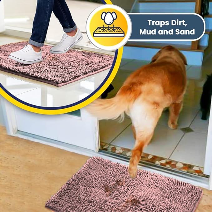 Muddy Mat® | Super Absorbent Door Mat Indoor, Microfiber Quick Dry Chenille Entryway Rug, Non-Slip Front Door Mat, Indoor Mats for Entryway, Machine Washable Pet Rug, Pink 48"x72"