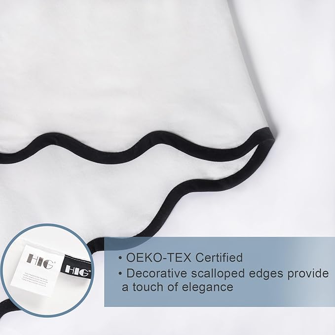 HIG Off-White Chic Queen Bed Skirt - Easy Fit Scallop Edge Pleated Bedskirts, 14 Inch Drop Anti-Slip Dust Ruffle, Thick Fabric for Enhanced Privacy, Pre-Washed for Long-Lasting Use(N60022)