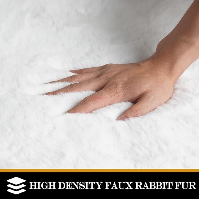 Latepis White Fluffy Rug 8x10 Faux Rabbit Fur Area Rugs for Living Room Washable Fuzzy Plush Shag Rug for Bedroom Large Shaggy Rugs for Nursery Home Decor
