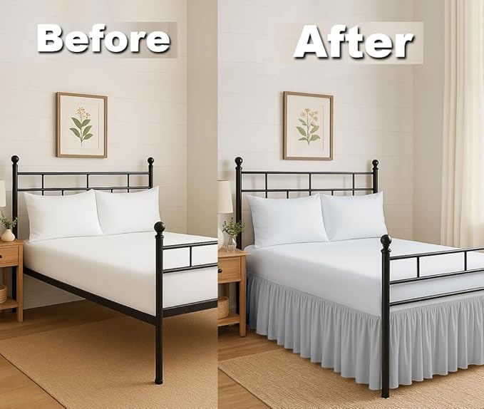 Ruffled Bed Skirt Split Corners with Platform, Tailored Fit Hotel Quality Wrinkle Free Ultra-Soft Microfiber Dust Ruffle, Upto 18 Inch Drop, Twin, Light Grey