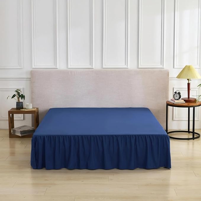 Bed Skirt Full Size Ruffled Bed Skirt with Split Corners, Full Bed Skirts 18 Inch Drop with Platform, 18'' Full, Navy Blue