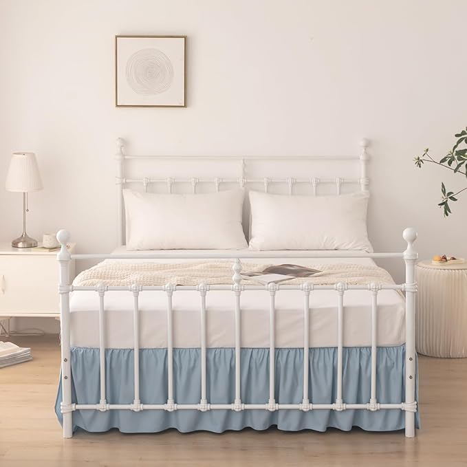 TSUTOMI Bed Skirt Twin Size Ruffled Bed Skirt with Split Corners, 14 Inch Drop Dust Ruffle Bed Skirts with Platform, Gathered Style, 100% Microfiber, Grayish Blue