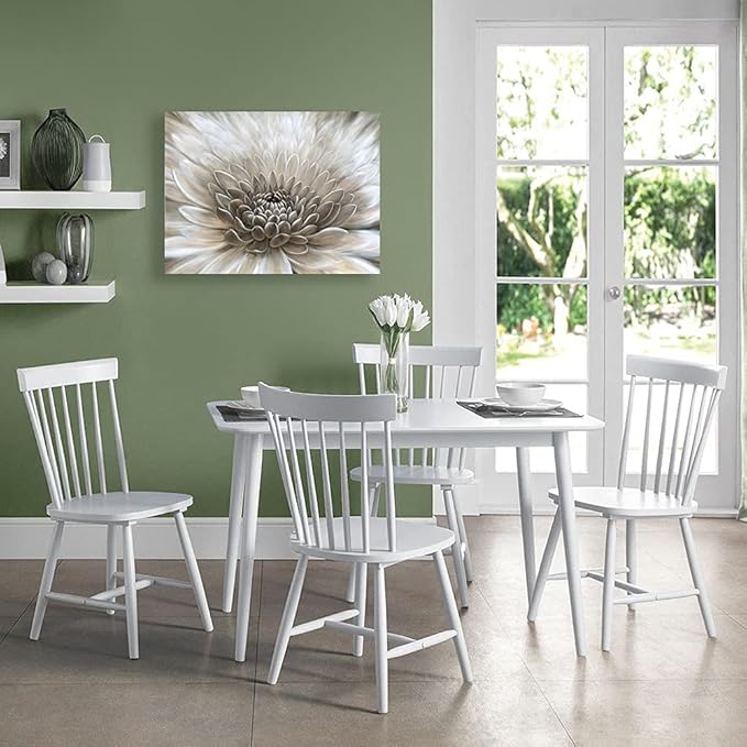 Floral Wall Art in Neutral Color Modern Farmhouse Canvas Decor White Chrysanthemum Flower Picture Hanging Framed Artwork for Office Bedroom Living Room