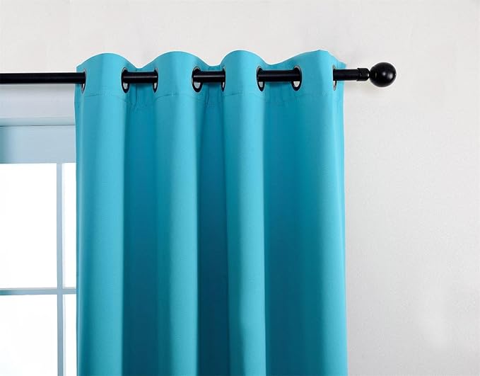 MIUCO Room Darkening Soild Grommet Window Blackout Curtains Panels for Bedroom 1 Pair 52x95 Inch Turquoise, Bonus 2 Tie Backs Included