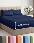 Extra Deep Twin Sheet Set - 4 Piece Breathable & Cooling Sheets - Hotel Luxury Bed Sheets Set - Easy & Secure Fit - Soft, Wrinkle Free & Comfy Sheets Set - Navy Blue Sheet Set with Extra Deep Pockets
