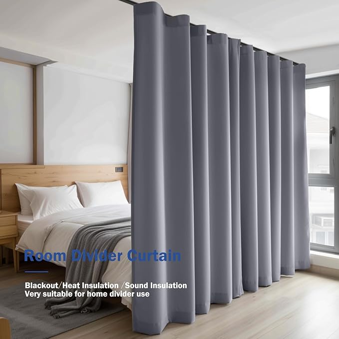 Room Divider Blackout Curtain Track Curtains Wall Dividers Panels Screen for Living Rooms Bedroom Office Privacy Partition Separation, W120 × L108 Inch,1 Panel, Light Grey