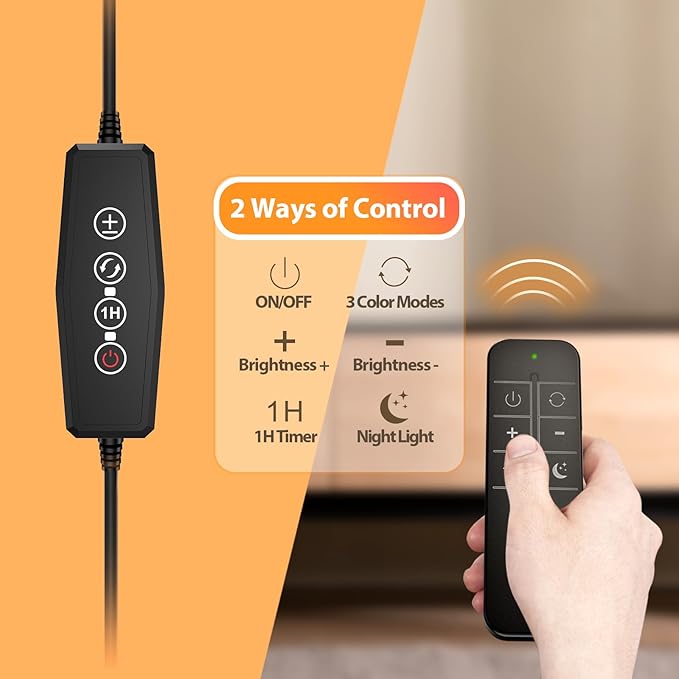 Reading Light with Remote, LED Desk Lamp Clip on [1H Timer & Nightlight] RA>95 Dimmable Flexible Gooseneck, Reading Lamp with Clamp for Table - 3.5'' (Adapter Included)