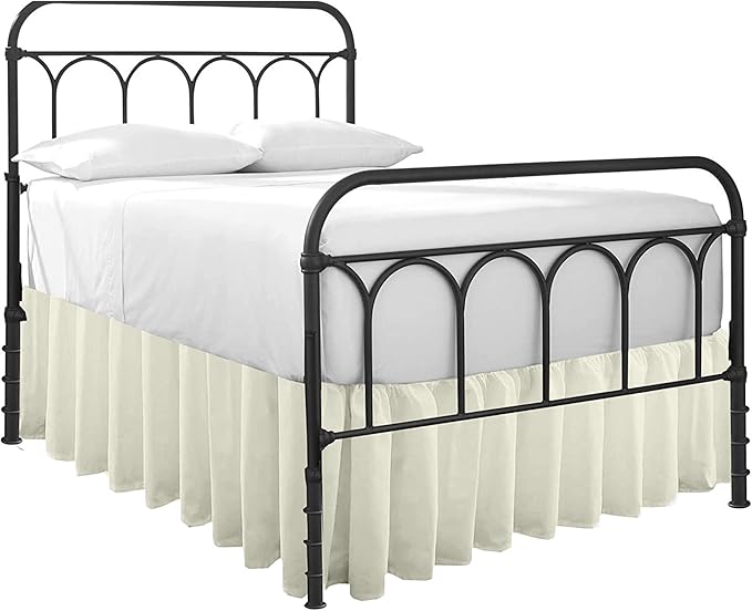 Ruffled Bed Skirt with Split Corners-Dust Ruffle - 21" Drop 100% Microfiber Soft,Sheen & Luxurious Look - Bed Skirts (Ivory -Twin)