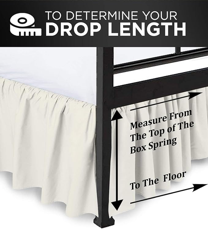 Ruffled Bed Skirt with Split Corners, Ivory, Queen 14 Inch Drop Bedskirt, Hotel Quality Brushed Microfiber Wrinkle Free Dust Ruffle Bed Skirt Queen Size