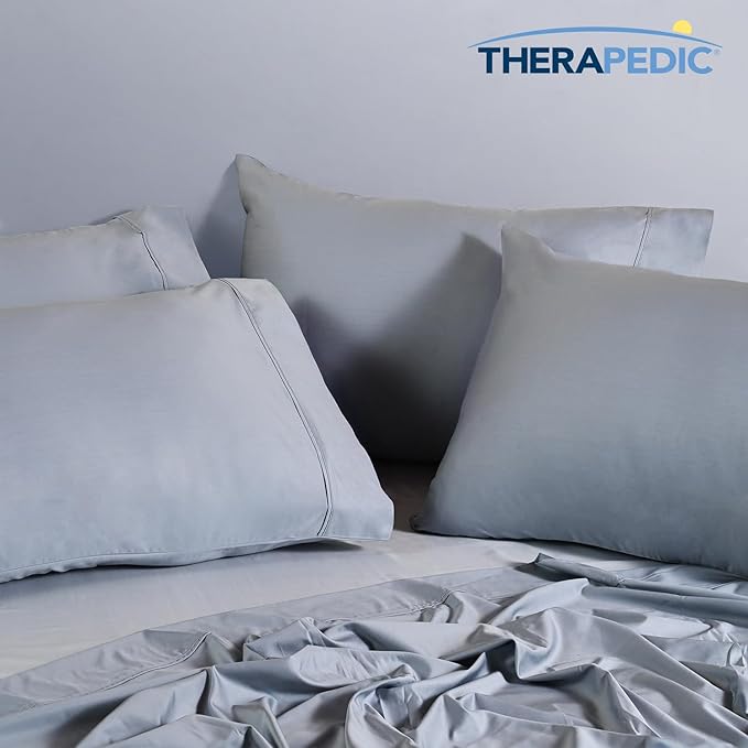Therapedic 1000TC California King 6-Piece Sheet Set - 100% Organic Rayon Derived from Bamboo Blend with Cooling Fiber,Ideal for Hot Sleepers - 16" Deep Pocket Fitted Sheet,Bonus Pillowcases-Light Blue