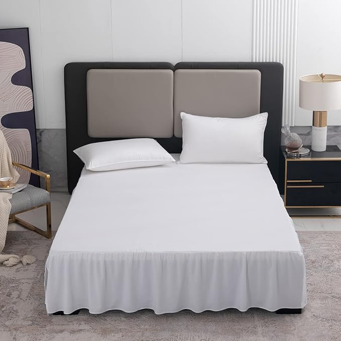 TSUTOMI Bed Skirt Full Size Ruffled Bed Skirt with Split Corners, 14 Inch Drop Dust Ruffle Bed Skirts with Platform, Gathered Style, 100% Microfiber, White