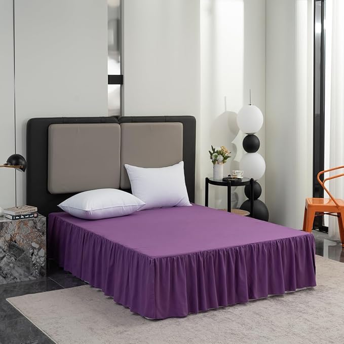 Bed Skirt Full Size Ruffled Bed Skirt with Split Corners, 16 Inch Drop Dust Ruffle Bed Skirts with Platform, Grape