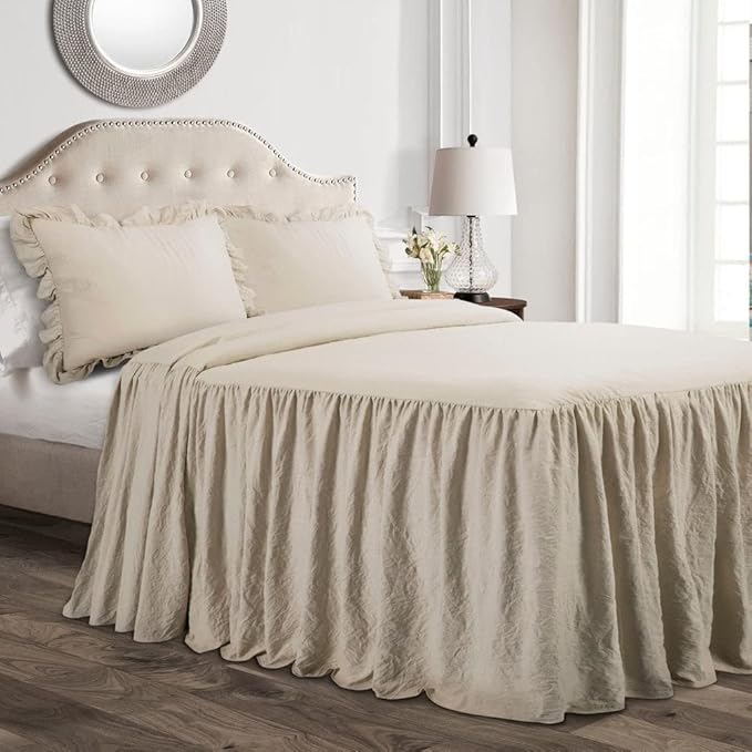 Lush Decor Ruffle Skirt Bedspread Set - 3-Piece Luxurious Farmhouse Bedding - Elegant Ruffle Detail - Timeless Style - Soft Lightweight Sheets - Full, Neutral
