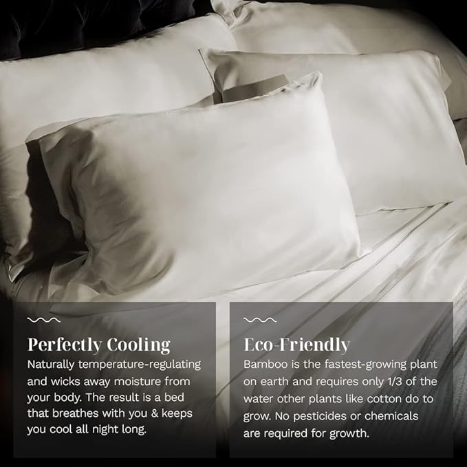 LUXOME Luxury Sheet Set | 100% Rayon (Viscose) from Bamboo | Full Size - Ivory | Deep Pockets | 4-Piece Set (Fitted, Flat, 2 Pillowcases)