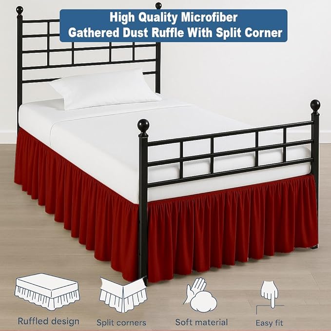 Ruffled Bed Skirt Split Corners with Platform, Tailored Fit Hotel Quality Wrinkle Free Ultra-Soft Microfiber Dust Ruffle, Upto 14 Inch Drop, Full, Burgundy