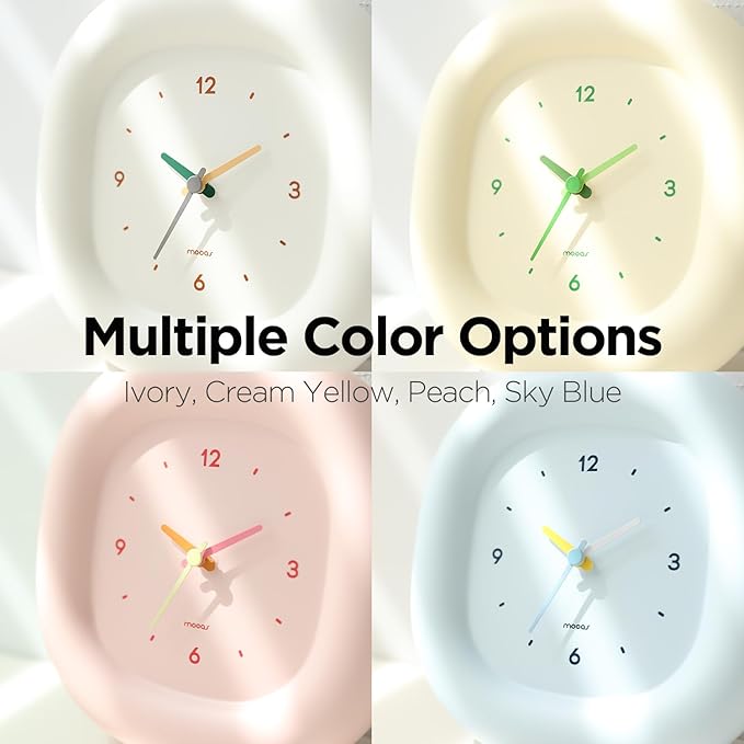 mooas Cute Mini Analog Marshmallow Clock 6.9 Inch Aesthetic Small Silent Bedside Desk Clock Battery Operated Non-Ticking Shelf Clocks for Décor Livingroom Bedroom Kitchen Desktop Gift Clock(Blue)