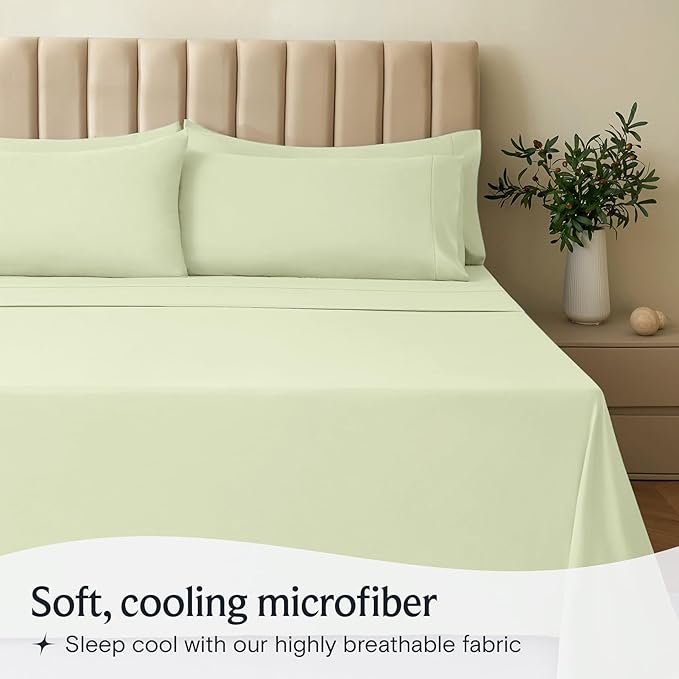 LuxClub 4 PC Sheet Set Bed Sheets Deep Pockets 16" Eco Friendly Wrinkle Free Cooling Machine Washable Hotel Bedding Silky Soft - Sage Green Queen