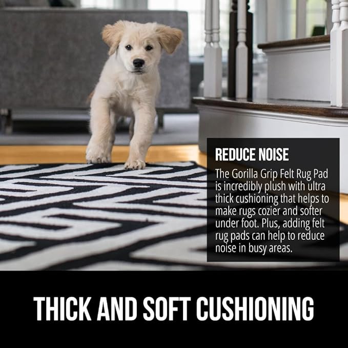 GORILLA GRIP Felt and Natural Rubber Stay in Place Slip Resistant Rug Pad, 1/4in Thick, 5x8 FT Protective Padding Under Area Rugs, Cushioned Gripper Pads, Carpet Runners, Hardwood Floors Protection
