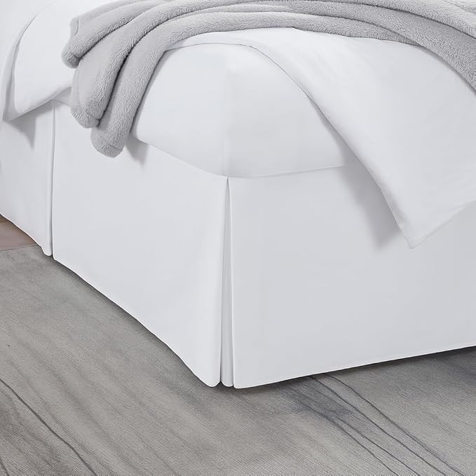 Full Bed Skirt, Luxury 15 Inch Drop White Pleated Bed Skirt, Double Brushed Microfiber, Box Pleat Design, Wrinkle & Fade Resistant, Easy Fit Tailored Bedskirt for Full Size Beds
