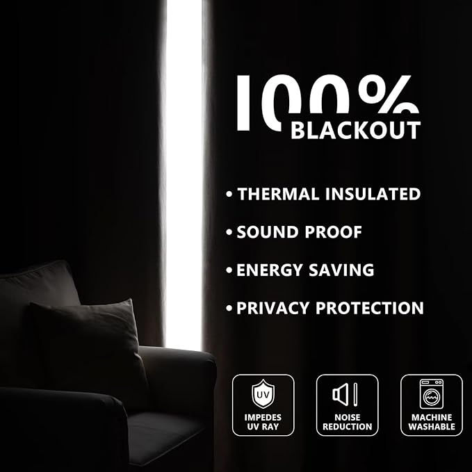 100% Blackout Curtains 90 Inch Length 2 Panels Set, Black Out Curtains for Living Room, Linen Thermal Insulated Grommet Drapes Bedroom Luxury Decor Privacy(70W × 90L inch, Linen)