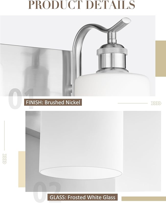 Milk Glass Bathroom Light, 4-Light Vanity Light Fixture, Brushed Nickel Wall Sconce, VL01BNW-4