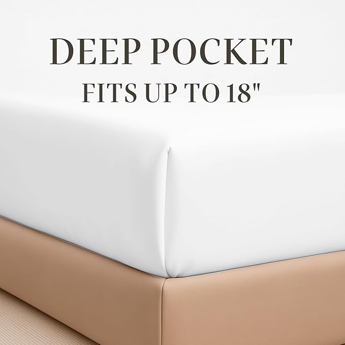 Hyde Lane California King Sheets - 1000 Thread Count Luxury Cotton, Deep Pocket Fitted Sheet Set, Soft & Breathable Sateen Weave, Durable & Elegant Bedding (Natural White)