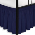Biscaynebay Wrap Around Bed Skirts with Split Corners for King Beds 15" Drop, Navy Adjustable Elastic Dust Ruffles Easy Fit Wrinkle Resistant Silky Luxurious Fabric Machine Washable