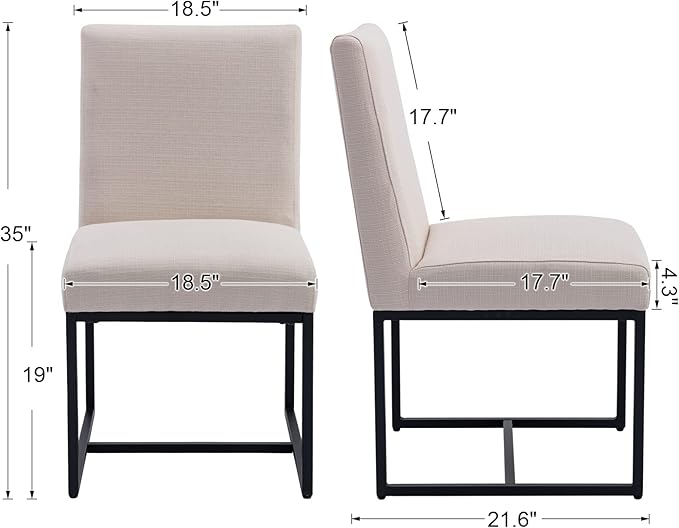 CIMOTA Modern Linen Dining Chair Set of 6, Mid Century Dining Room Chairs Fabric Upholstered Armless Side Chair with Black Sled Base for Dining Room, White Cream 6PCS