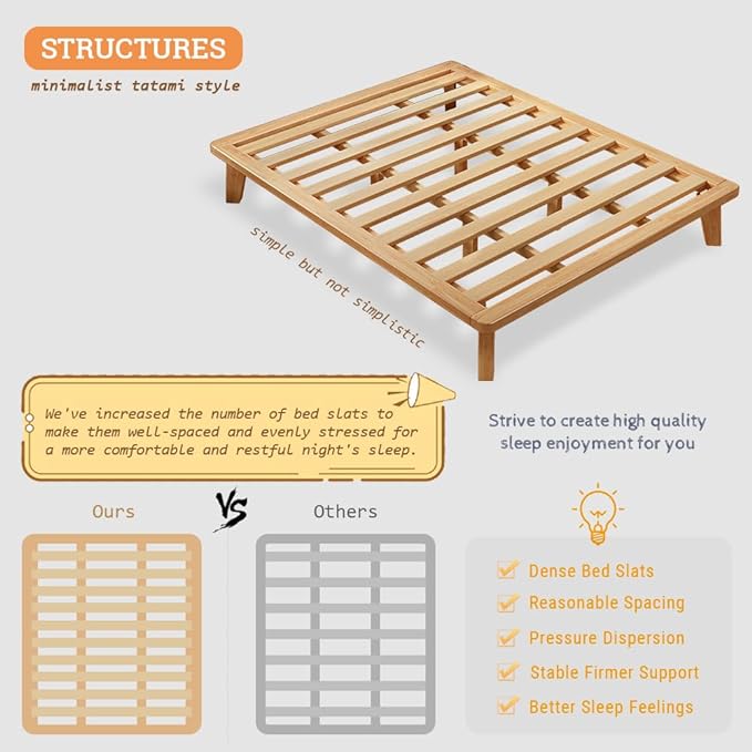 Twin Platform Bed Base - 14 Inch Solid Wood Mattress Foundation with Support Slats and Legs, Twin-Size Rubberwood Simple Bed Frame