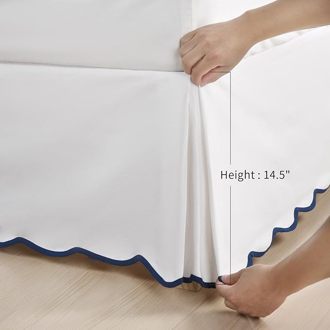 HIG Off-White Chic Twin XL Bed Skirt - Easy Fit Scallop Edge Pleated Bedskirts, 14 Inch Drop Anti-Slip Dust Ruffle, Thick Fabric for Enhanced Privacy, Pre-Washed for Long-Lasting Use(N60022)