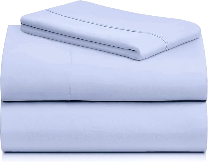 LuxClub 3 PC Twin Sheet Set, Deep Pockets Wrinkle Free Cooling Bed Sheets Hotel Bedding for Women, Men, Kids & Teens, Includes 1 Fitted Sheet, 1 Flat Sheet and 1 Pillowcase-Silky Soft Sky Blue