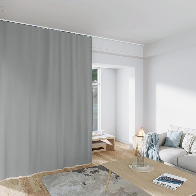 Room Divider Curtains Total Blackout Privacy Curtain Panel Room Thermal Insulated Noise Reduction Curtains for Bedroom Window Living Room Ceiling Track Curtain W 15 ft × H 9 ft Grey