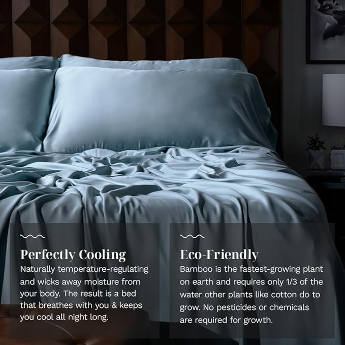LUXOME Luxury Sheet Set | 100% Rayon (Viscose) from Bamboo | Twin Size - Surf | Deep Pockets | 3-Piece Set (Fitted, Flat, Pillowcase)