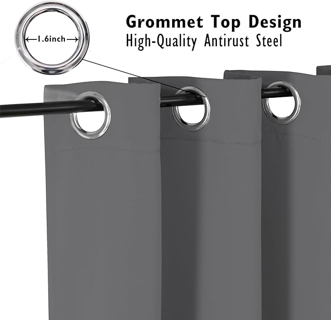 ChrisDowa Small Kitchen Valances for Windows - Grommet Short Thermal Insulated Room Darkening Window Valances Curtains for Living Room (2 Panels, Grey, 52 x 18 Inch)