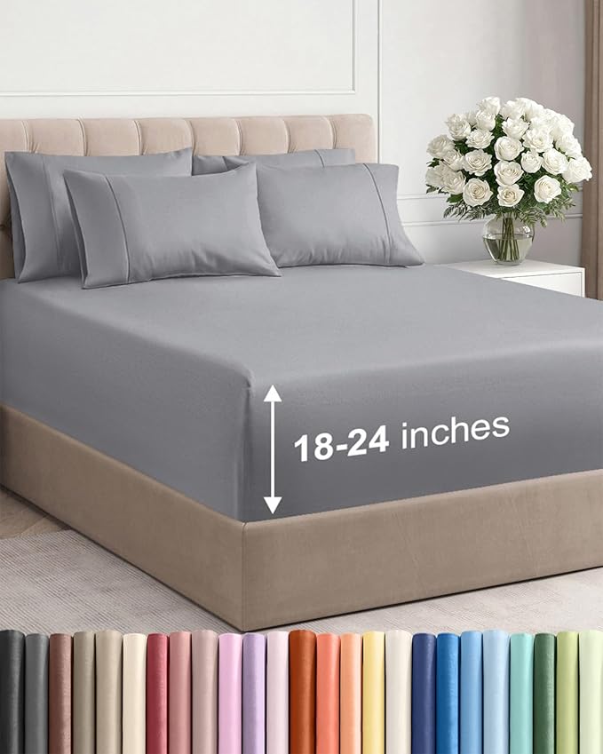 Extra Deep Full Sheet Set - 6 Piece Breathable & Cooling Sheets - Hotel Luxury Bed Sheets Set - Easy & Secure Fit - Soft, Wrinkle Free & Comfy Sheets Set - Steel Blue Sheet Set with Extra Deep Pockets
