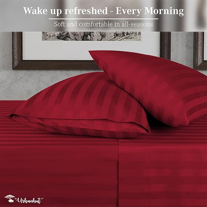 URBANHUT 800 Thread Count 100% Cotton Damask King Size Sheets, 4 Piece Striped King Size Bedsheets, Luxury Hotel Sheets Sateen Weave - Better Than Egyptian, 16" Elasticized Deep Pocket- Burgundy