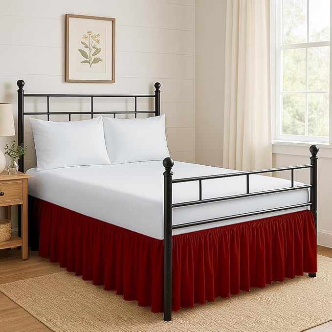 Ruffled Bed Skirt Split Corners with Platform, Tailored Fit Hotel Quality Wrinkle Free Ultra-Soft Microfiber Dust Ruffle, Upto 10 Inch Drop, Twin XL, Burgundy