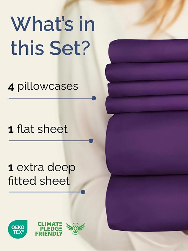 Extra Deep King Sheet Set - 6 Piece Breathable and Cooling Sheets - Hotel Luxury Bed Sheets Set - Easy & Secure Fit - Soft, Wrinkle Free and Comfy Sheets Set - Purple Sheet Set with Extra Deep Pockets