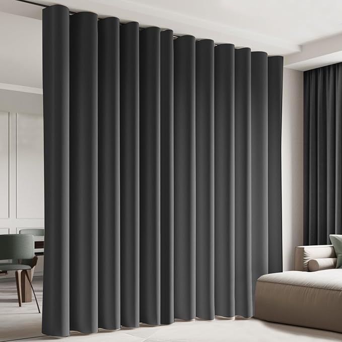 Room Divider Curtains, Blackout Ceiling Track Curtains with Hooks Wall Dividers for Bedroom Living Room Separation Office Privacy Partition, Noise Reduction, W100 × L84 Inch,1 Panel, Black