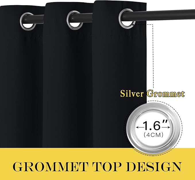 NICETOWN Black Out Room Darkening Curtain - (Black Color) Thermal Insulated Modern Window Covering Soundproof Drape Panel for Bedroom, W52 x L95 Inch, 8 Grommets Top, 1 Piece
