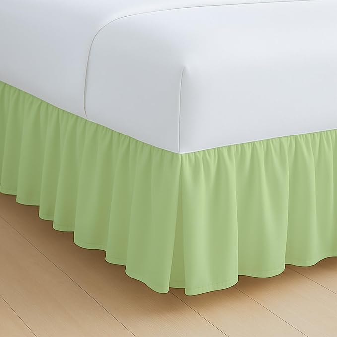 Rajlinen Ruffled Bed Skirt Full XL, 24 Inch Drop Dust Ruffle with Split Corners, 100% Microfiber Bedskirt with Platform, Three-Sided Coverage Ruffled Gathering Design, Sage