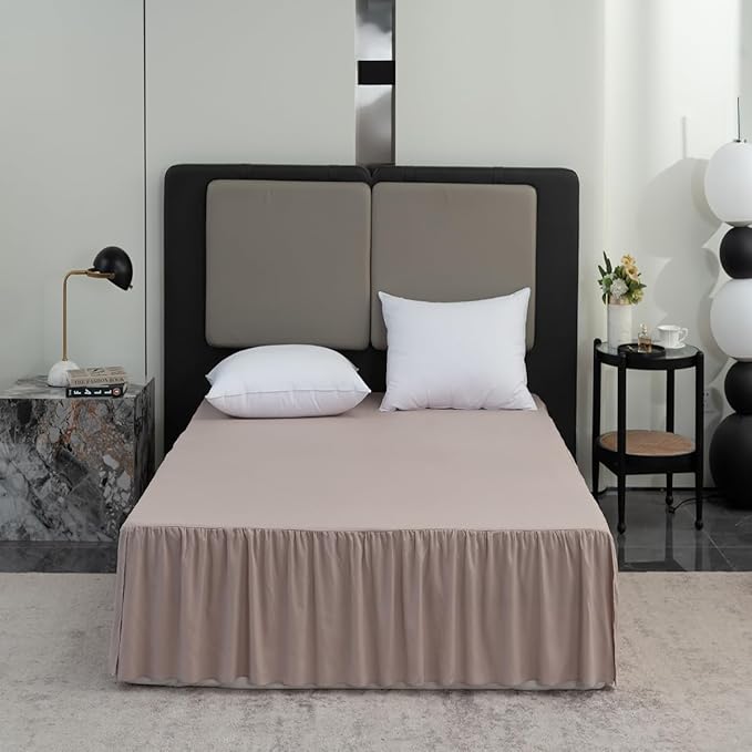 Bed Skirt Full Size Ruffled Bed Skirt with Split Corners, 14 Inch Drop Dust Ruffle Bed Skirts with Platform, Khaki
